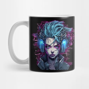 Cyberpunk Girl Tokyo Anime Glitch Phonk Headset Mug